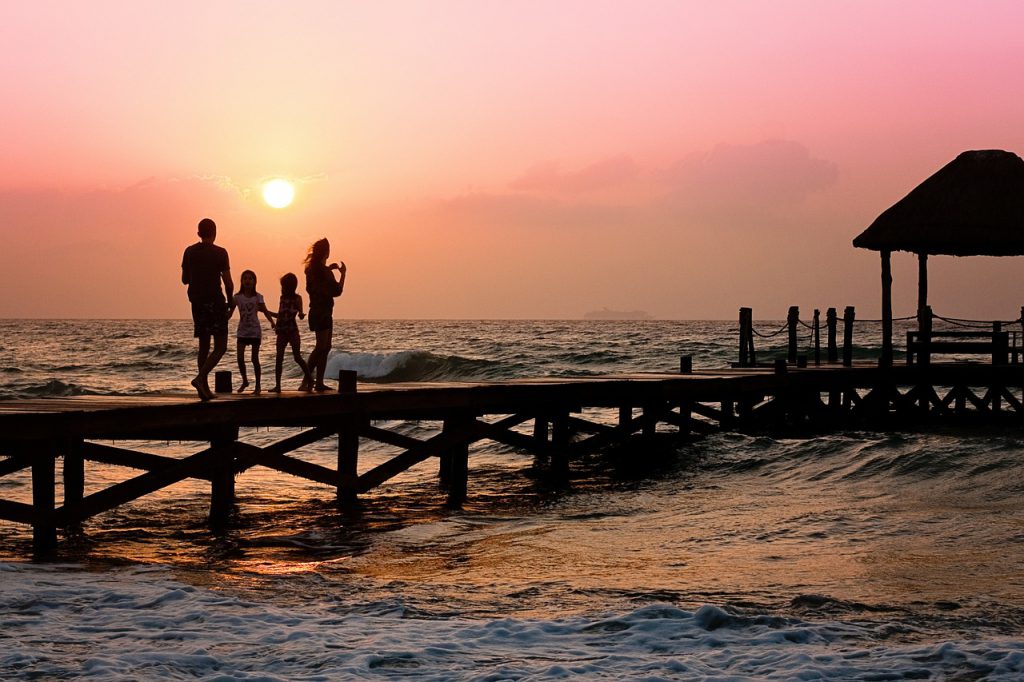 family with sunset